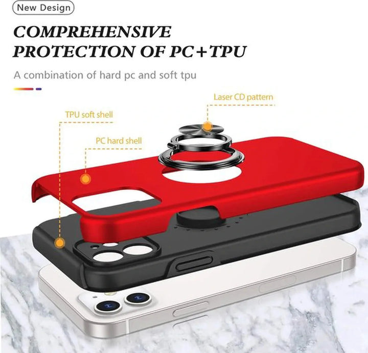 iPhone 12 Hoesjes – Backcover met Vingerring & Magneet – Anti-drop – Rood-Ilumina Benelux