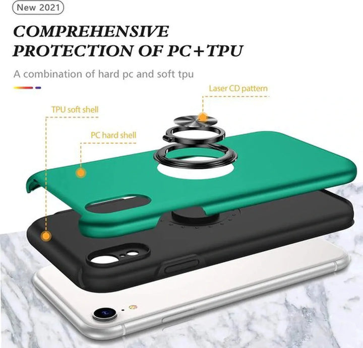 iPhone Xs Max Hoesjes – Backcover met Vingerring – Magneet – Anti-drop Cover – Groen-Ilumina Benelux