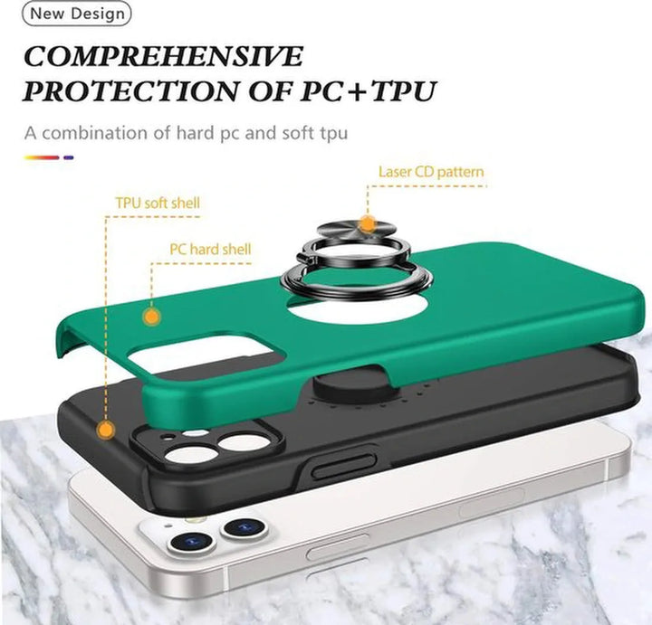 iPhone 12 Hoesjes – Backcover met Vingerring & Magneet – Anti-drop – Groen-Ilumina Benelux
