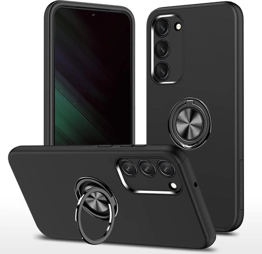 Telefoonhoesje met Vingerring - Hoesje Geschikt voor: Samsung Galaxy S23 - Anti-drop harde cover - Zwart