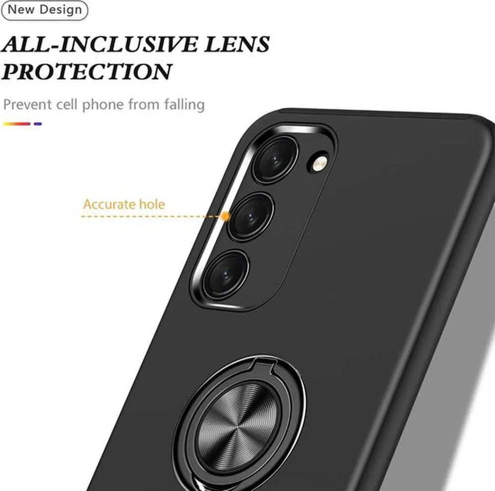 Samsung Galaxy S23 Hoesjes – Harde Backcover met Vingerring – Anti-drop – Schokbestendig – Zwart-Ilumina Benelux