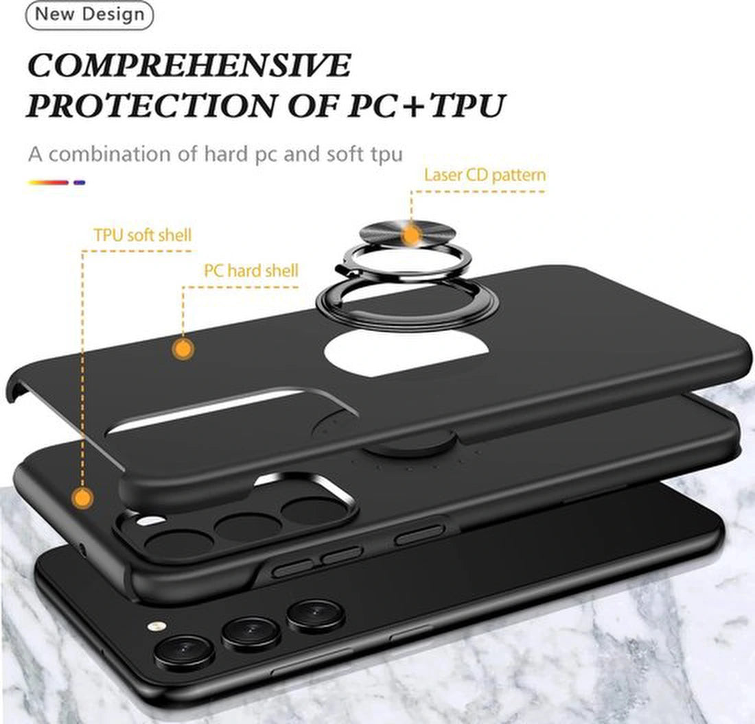 Telefoonhoesje met Vingerring - Hoesje Geschikt voor: Samsung Galaxy S23 - Anti-drop harde cover - Zwart
