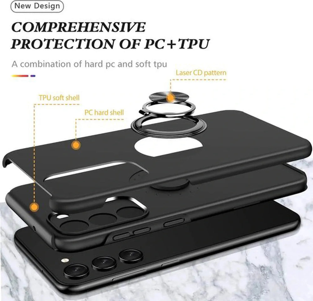 Samsung Galaxy S23 Hoesjes – Harde Backcover met Vingerring – Anti-drop – Schokbestendig – Zwart-Ilumina Benelux