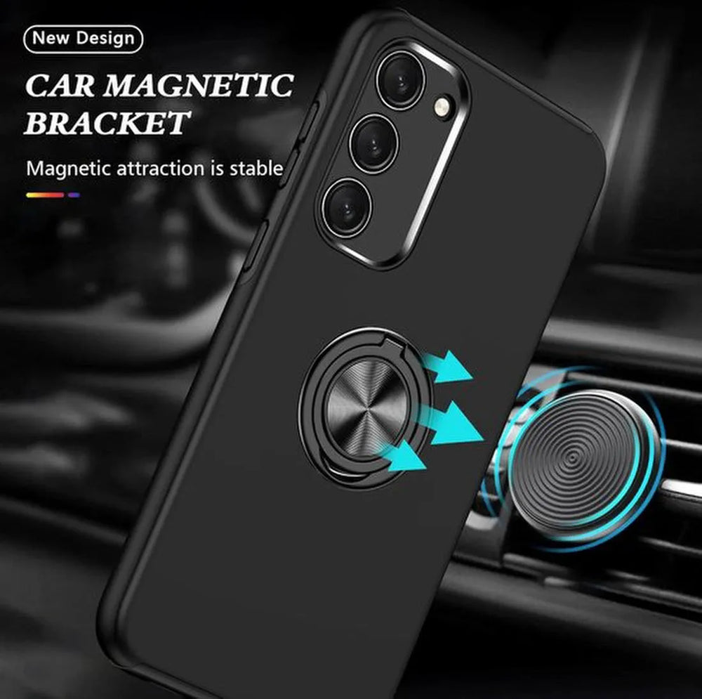 Samsung Galaxy S23 Hoesjes – Harde Backcover met Vingerring – Anti-drop – Schokbestendig – Zwart-Ilumina Benelux