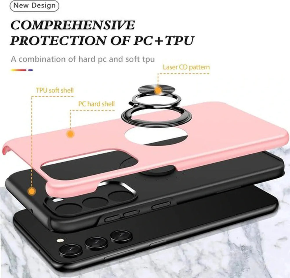 Samsung Galaxy S22 Hoesjes – Harde Backcover met Vingerring – Anti-drop – Roze-Ilumina Benelux