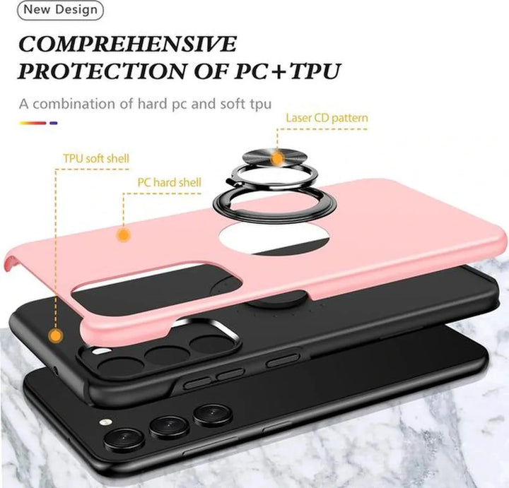 Samsung Galaxy S22 Plus Hoesjes – Harde Backcover met Vingerring – Anti-drop – Roze-Ilumina Benelux