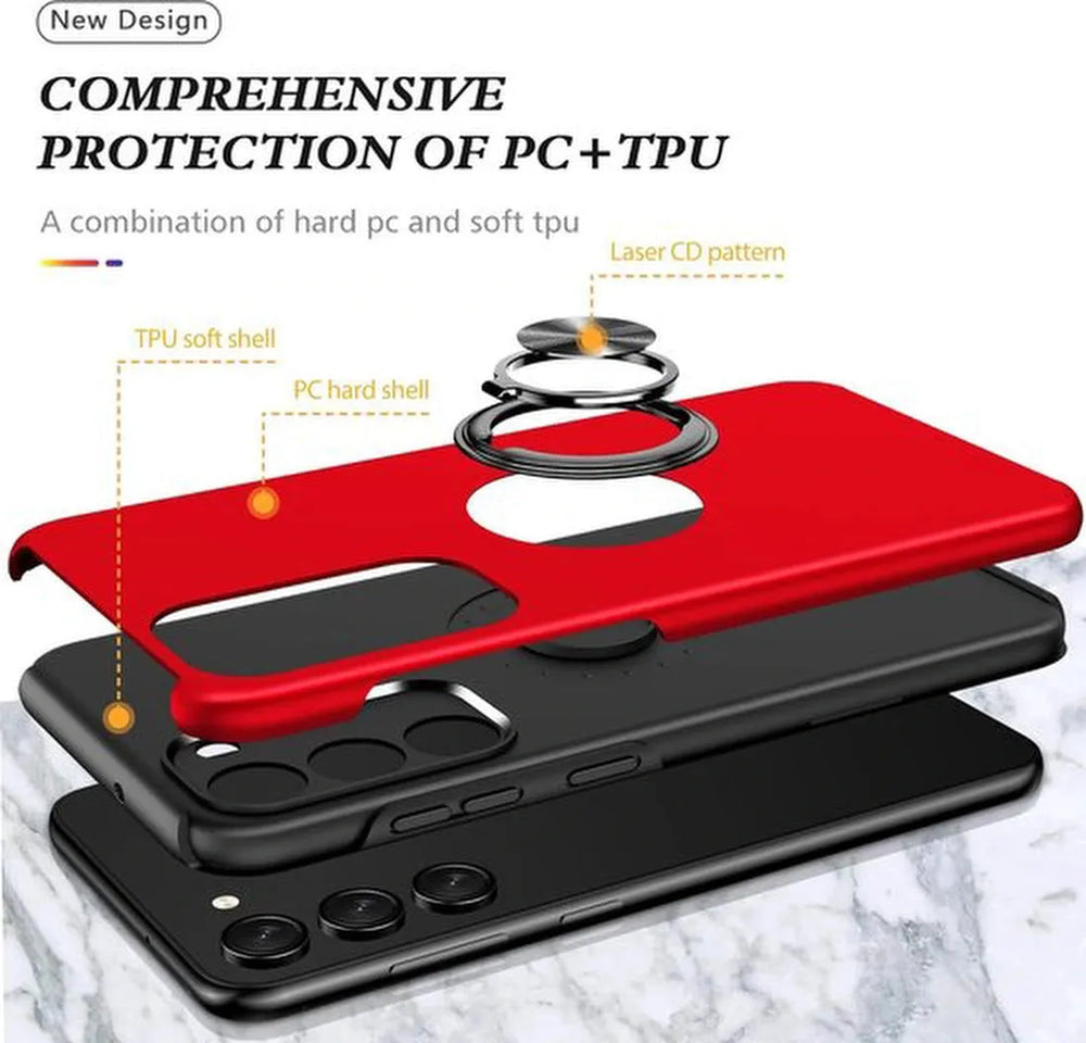 Samsung Galaxy S22 Plus Hoesjes – Hardcase Backcover met Vingerring – Anti-drop – Rood-Ilumina Benelux