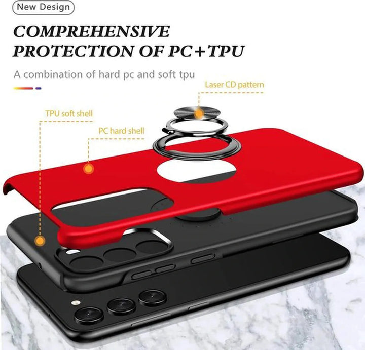 Samsung Galaxy S22 Plus Hoesjes – Hardcase Backcover met Vingerring – Anti-drop – Rood-Ilumina Benelux