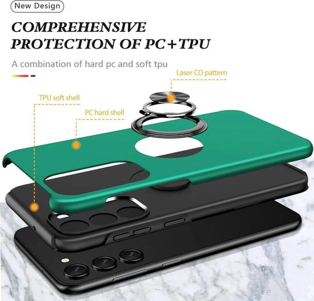 Samsung Galaxy S22 Plus Hoesjes – Harde Backcover met Vingerring – Anti-drop – Groen-Ilumina Benelux