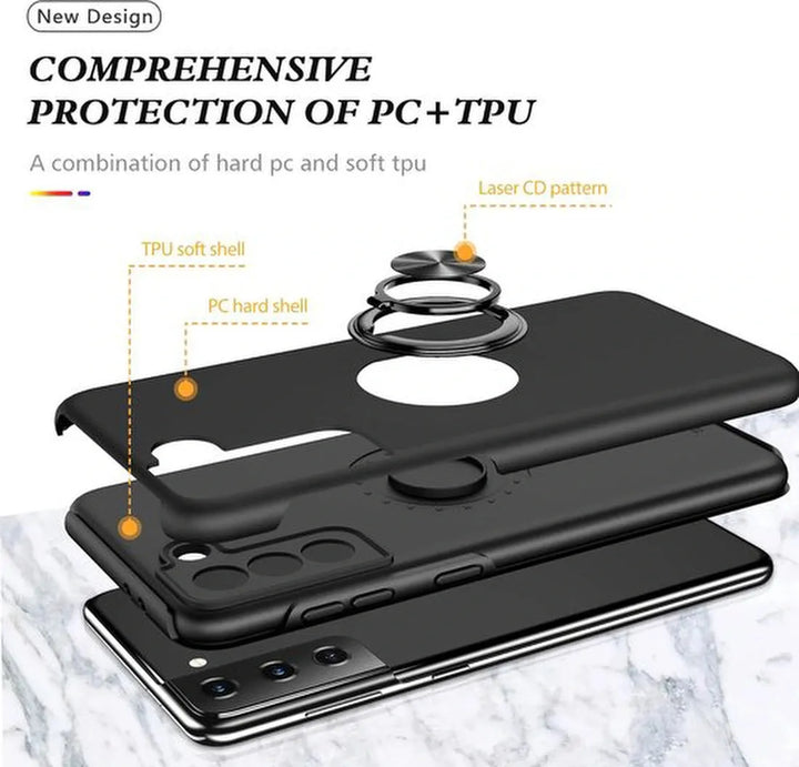 Samsung Galaxy S21 Plus Hoesjes – Harde Backcover met Vingerring – Anti-drop – Zwart-Ilumina Benelux