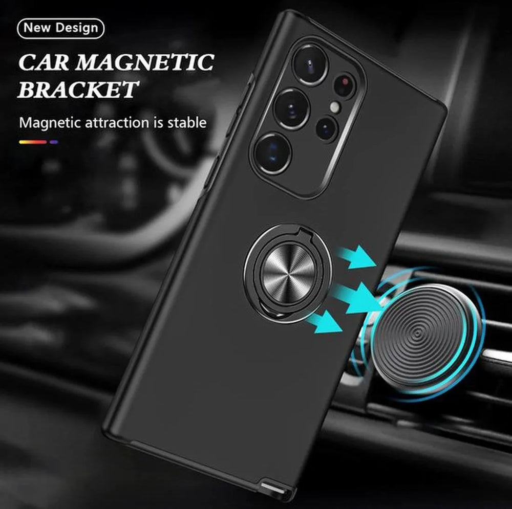 Samsung Galaxy S23 Ultra Hoesjes – Harde Backcover met Vingerring – Anti-drop – Zwart-Ilumina Benelux