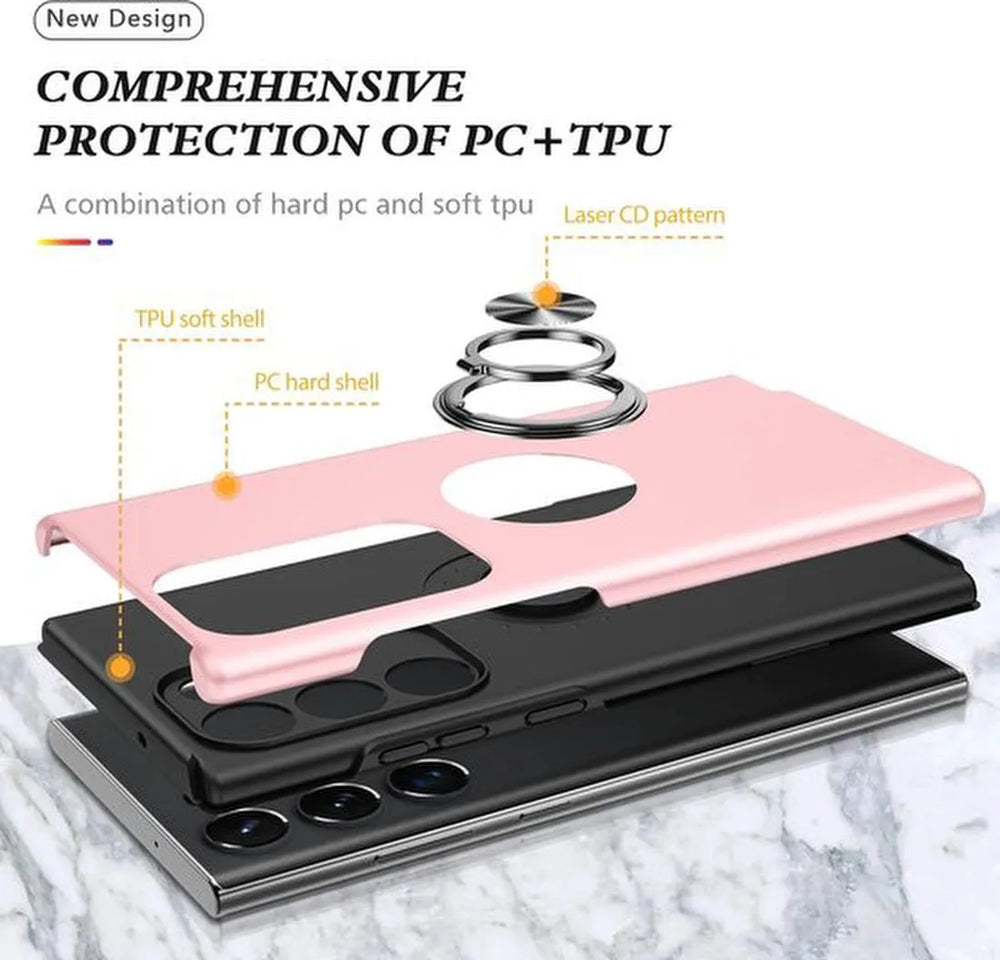 Samsung Galaxy S23 Ultra Hoesjes – Harde Backcover met Vingerring – Anti-drop – Roze-Ilumina Benelux