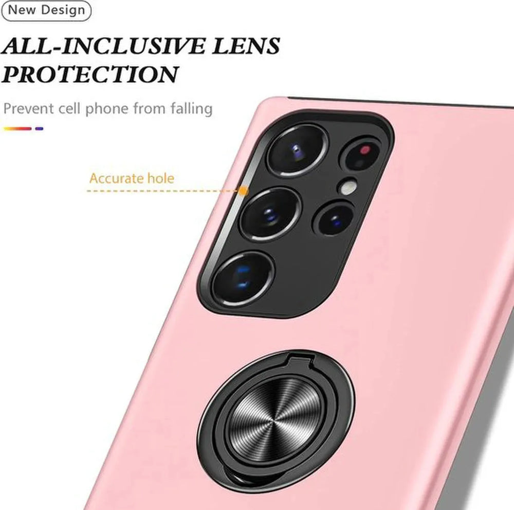 Samsung Galaxy S23 Ultra Hoesjes – Harde Backcover met Vingerring – Anti-drop – Roze-Ilumina Benelux