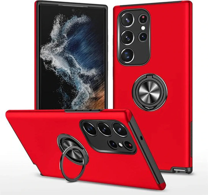 Samsung Galaxy S23 Ultra Hoesjes – Harde Backcover met Vingerring – Anti-drop – Rood-Ilumina Benelux