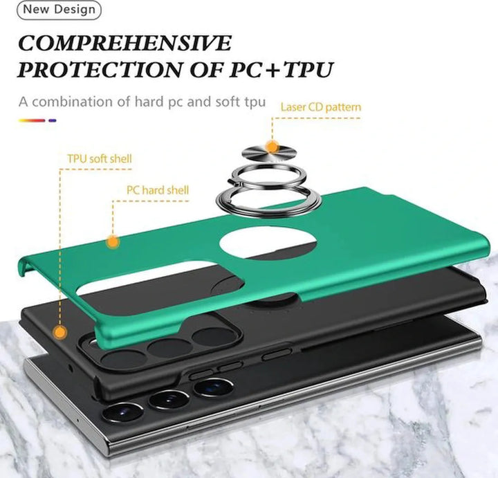 Samsung Galaxy S23 Ultra Hoesjes – Harde Backcover met Vingerring – Anti-drop – Groen-Ilumina Benelux