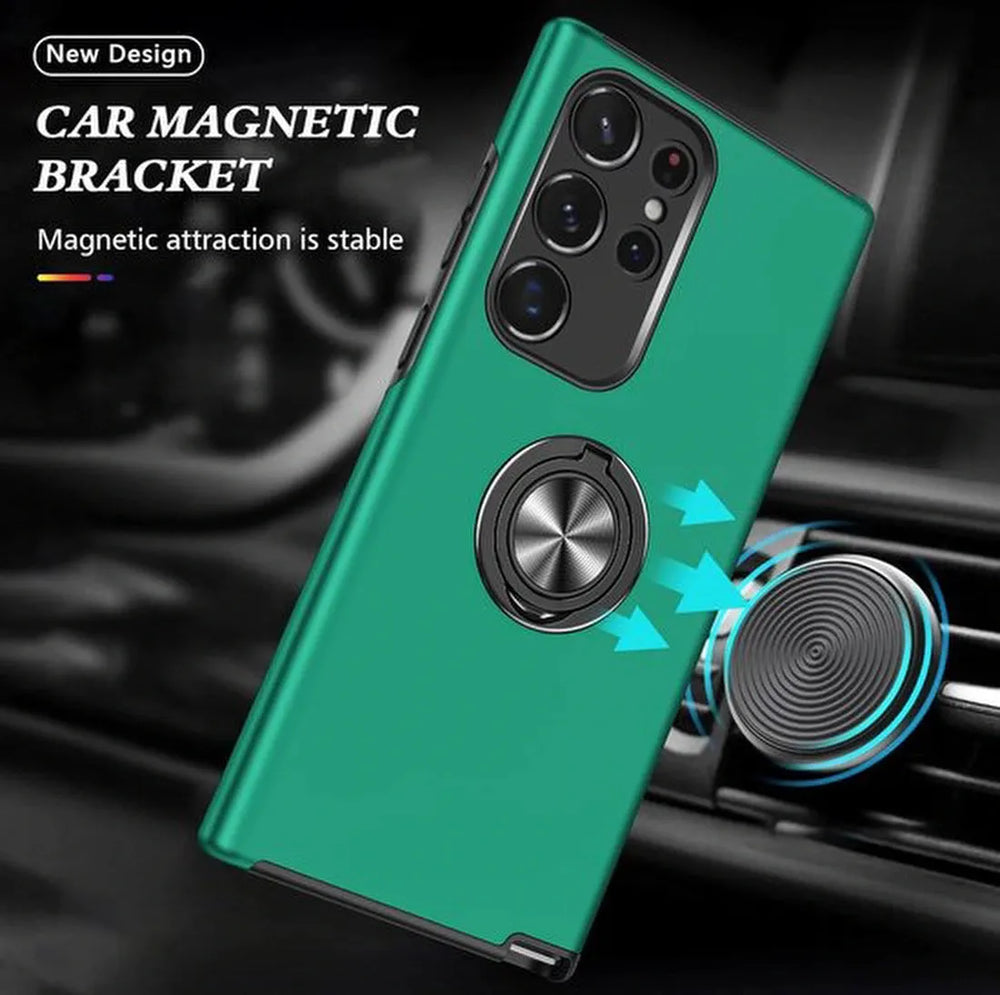 Samsung Galaxy S23 Ultra Hoesjes – Harde Backcover met Vingerring – Anti-drop – Groen-Ilumina Benelux