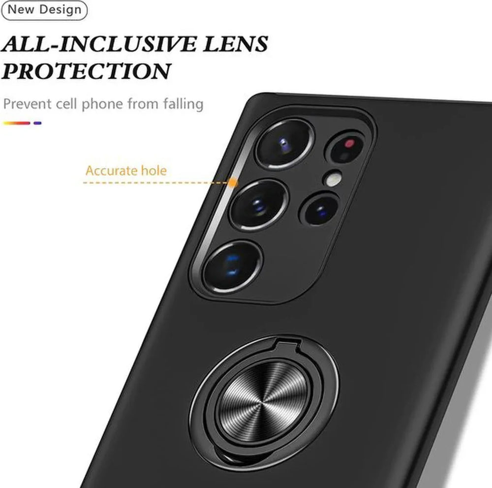 Samsung Galaxy S22 Ultra Hoesjes – Harde Backcover met Vingerring – Anti-drop – Zwart-Ilumina Benelux
