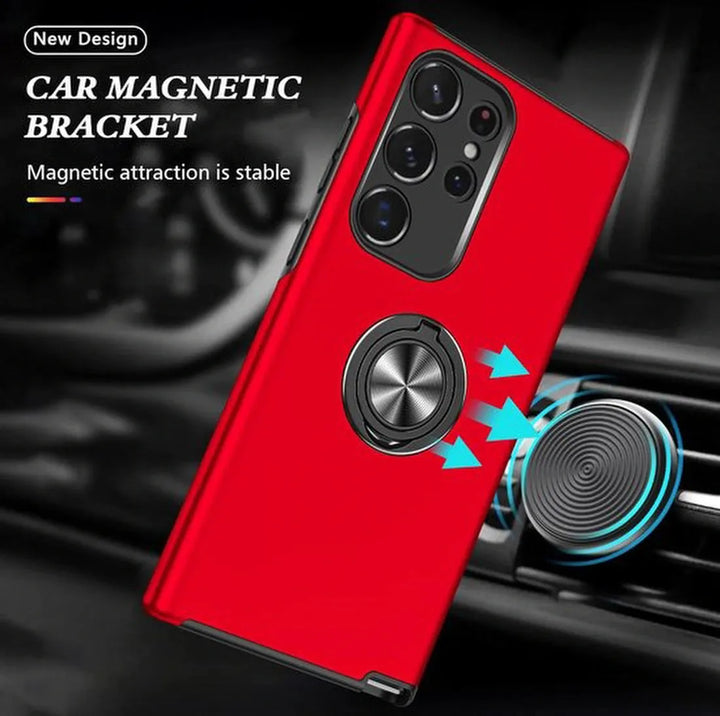 Samsung Galaxy S22 Ultra Hoesjes – Harde Backcover met Vingerring – Anti-drop – Rood-Ilumina Benelux