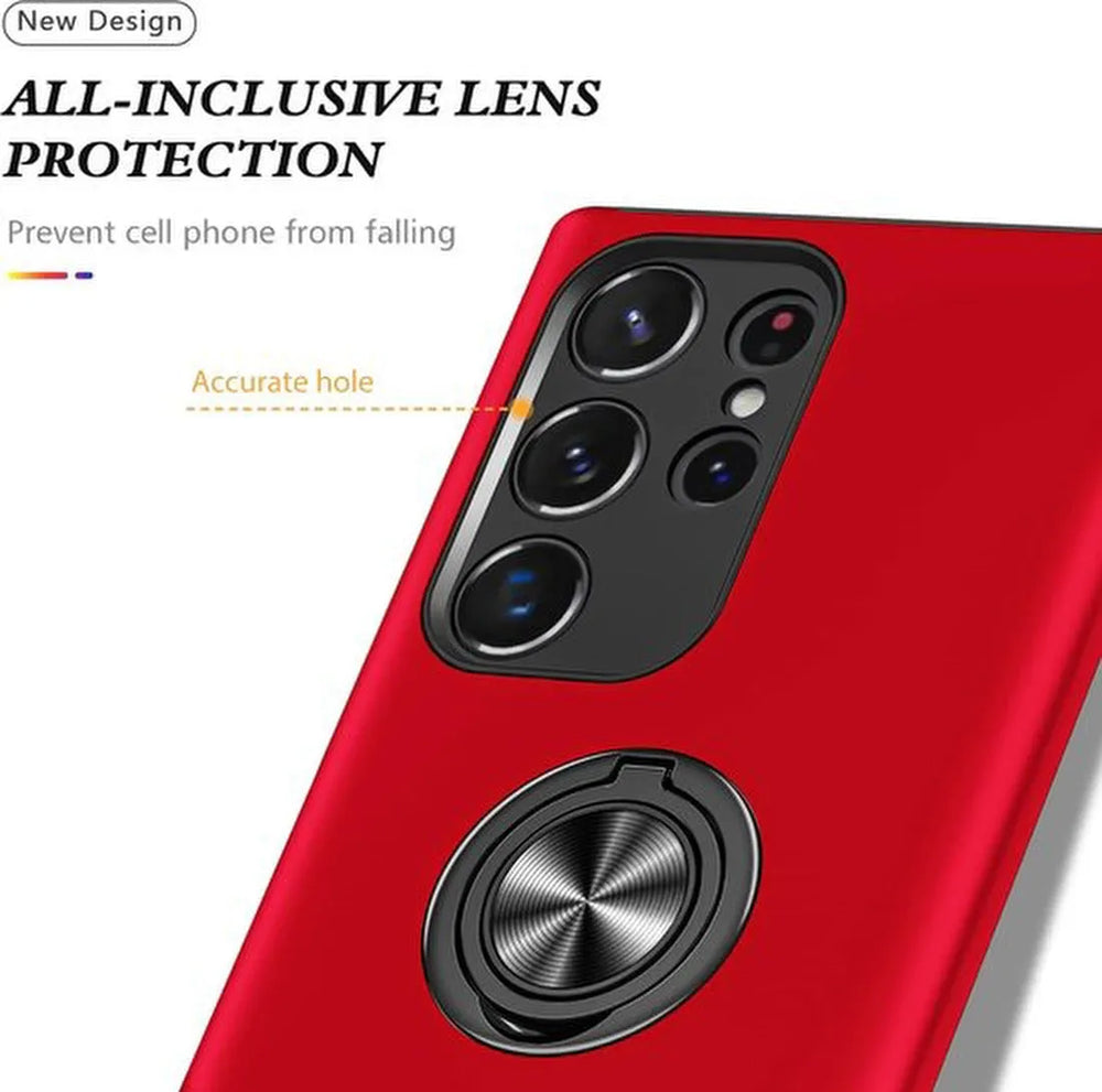 Samsung Galaxy S22 Ultra Hoesjes – Harde Backcover met Vingerring – Anti-drop – Rood-Ilumina Benelux