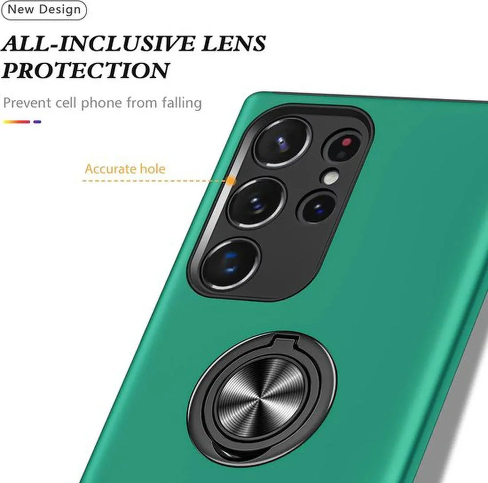 Samsung Galaxy S22 Ultra Hoesjes – Harde Backcover met Vingerring – Anti-drop – Groen-Ilumina Benelux