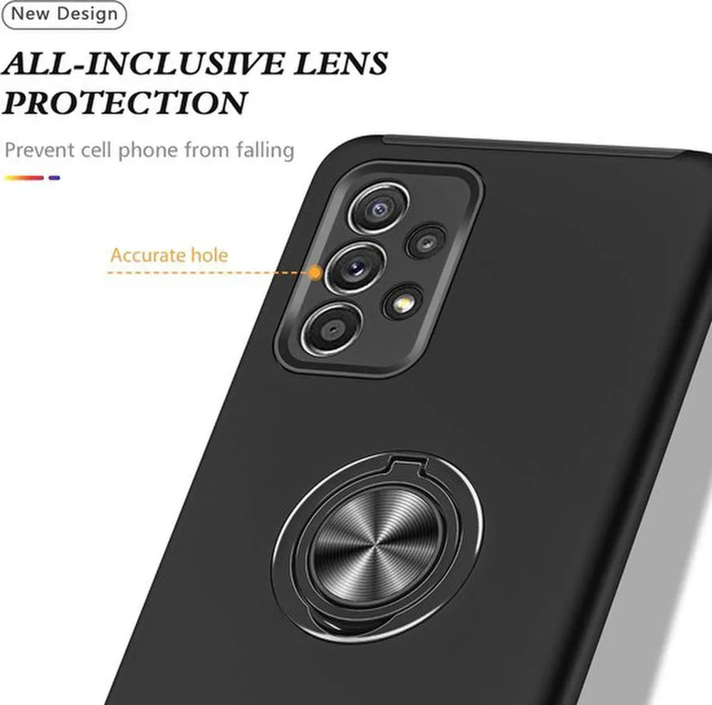 Samsung Galaxy A73 5G Hoesjes – Hardcase Backcover met Vingerring – Anti-drop – Zwart-Ilumina Benelux