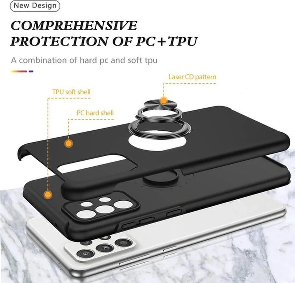Samsung Galaxy A73 5G Hoesjes – Hardcase Backcover met Vingerring – Anti-drop – Zwart-Ilumina Benelux