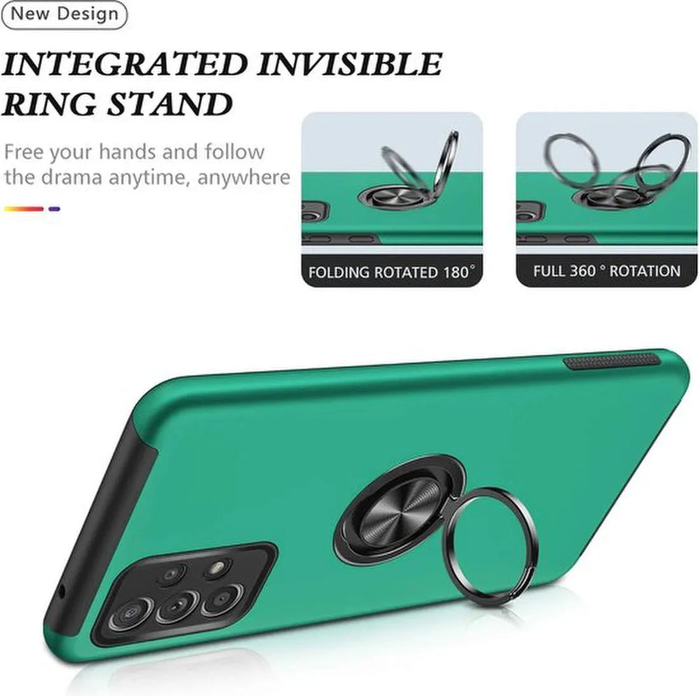 Samsung Galaxy A53 5G Hoesjes – Harde Backcover met Vingerring – Anti-drop – Groen-Ilumina Benelux