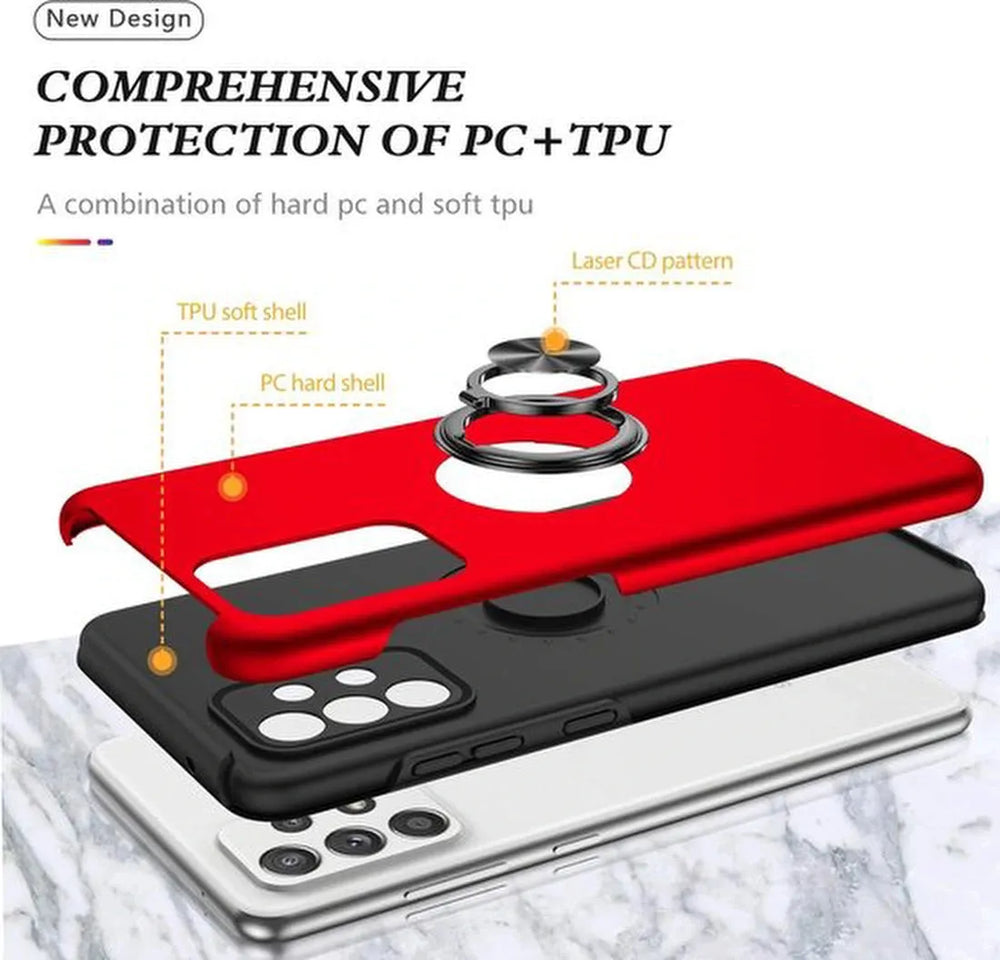 Samsung Galaxy A33 5G Hoesjes – Harde Backcover met Vingerring – Anti-drop – Rood-Ilumina Benelux