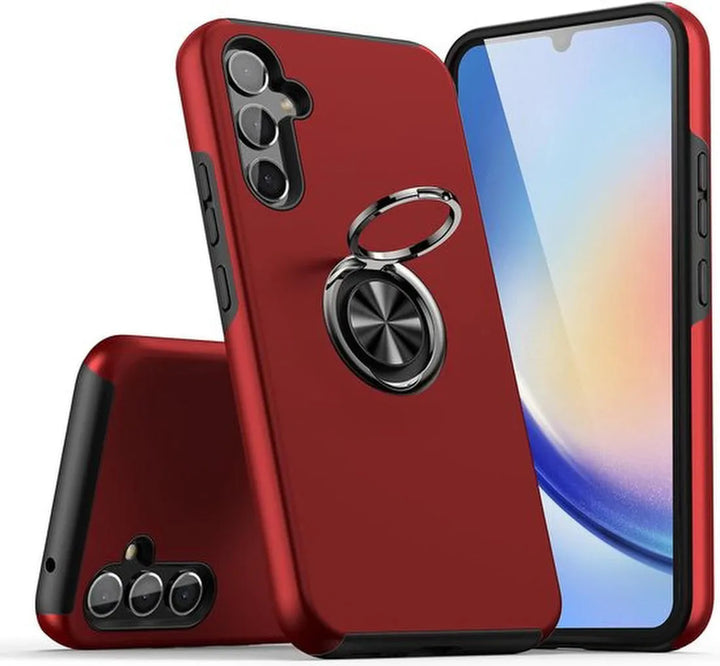 Samsung Galaxy A13 4G Hoesjes – Harde Backcover met Vingerring – Anti-drop – Rood-Ilumina Benelux