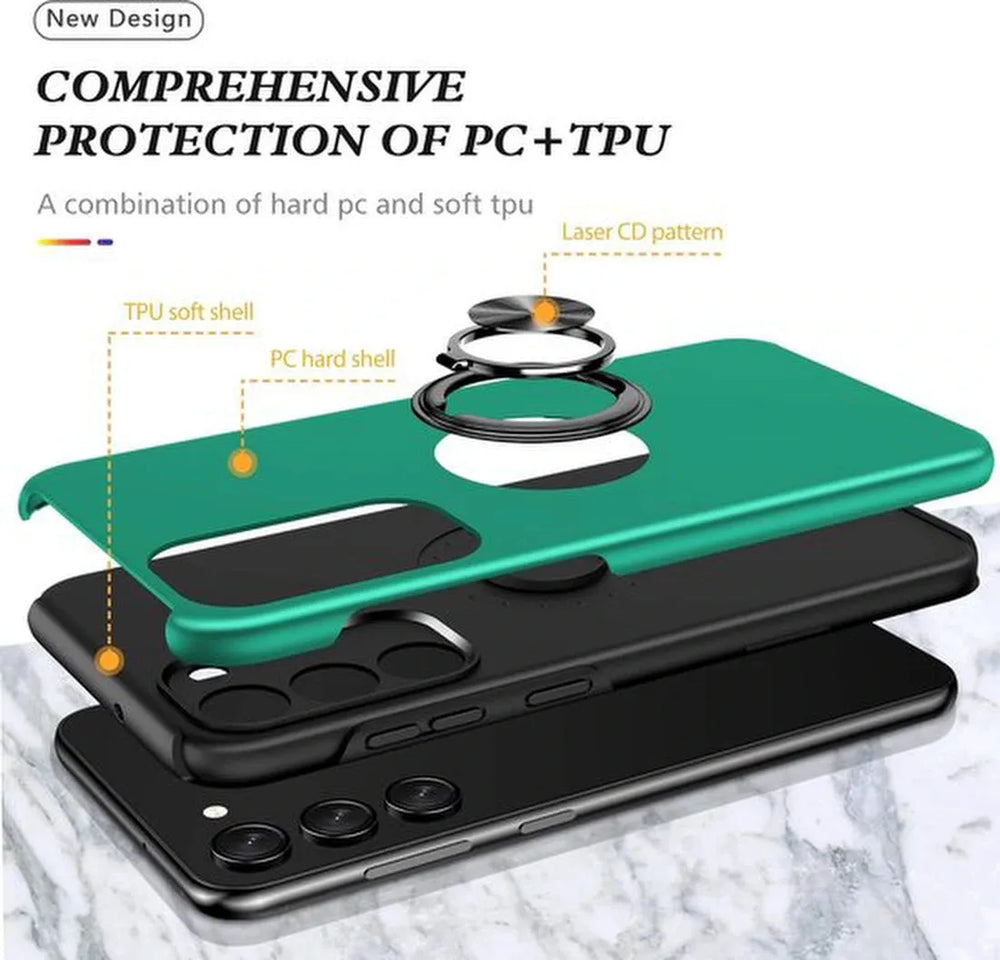 Samsung Galaxy A13 4G Hoesjes – Harde Backcover met Vingerring – Anti-drop – Groen-Ilumina Benelux