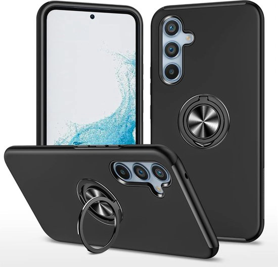 Telefoonhoesje met Vingerring - Hoesje Geschikt voor: Samsung Galaxy A54 - Anti-drop harde cover - Zwart