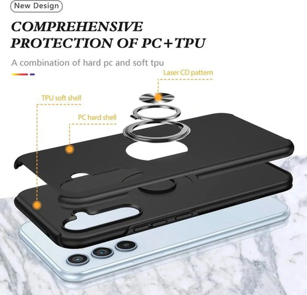 Samsung Galaxy A54 Hoesjes – Harde Backcover met Vingerring – Anti-drop – Zwart-Ilumina Benelux