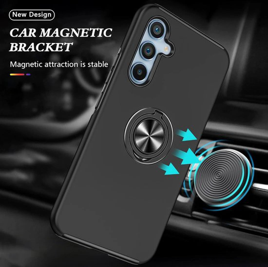 Telefoonhoesje met Vingerring - Hoesje Geschikt voor: Samsung Galaxy A25 4G & 5G - Anti-drop harde cover - Zwart