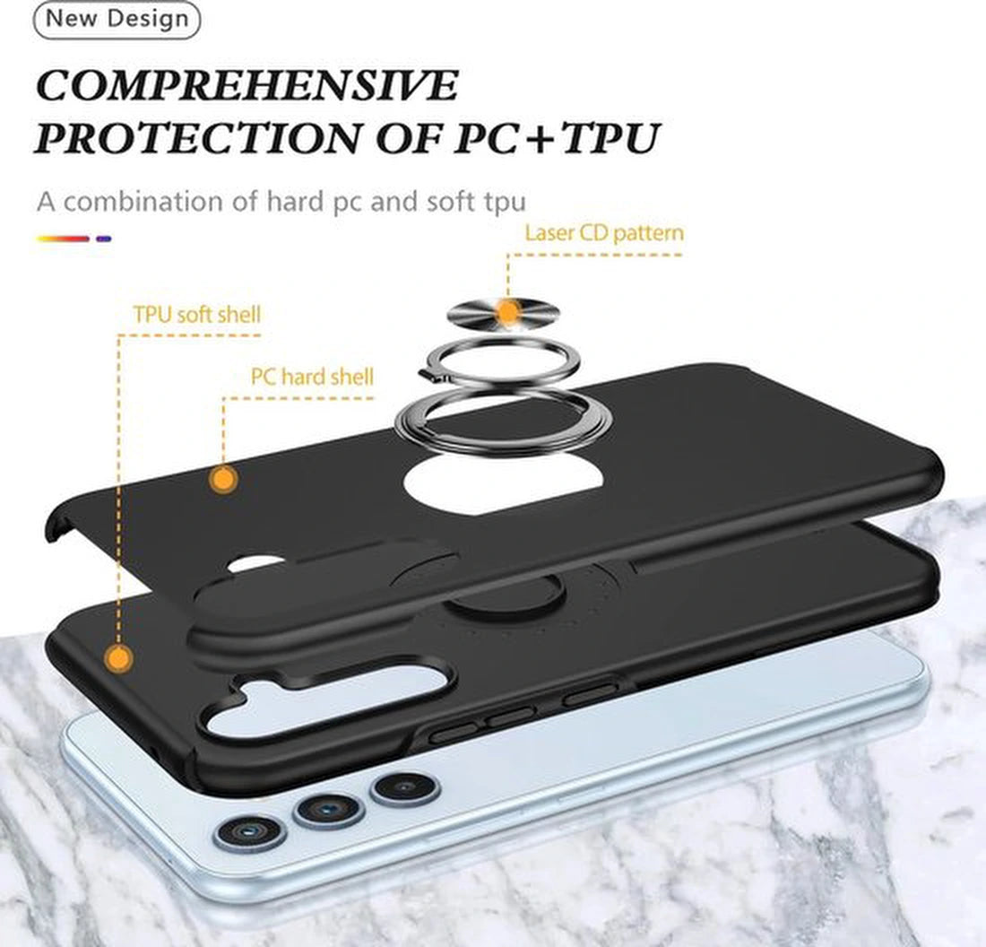 Telefoonhoesje met Vingerring - Hoesje Geschikt voor: Samsung Galaxy A25 4G & 5G - Anti-drop harde cover - Zwart