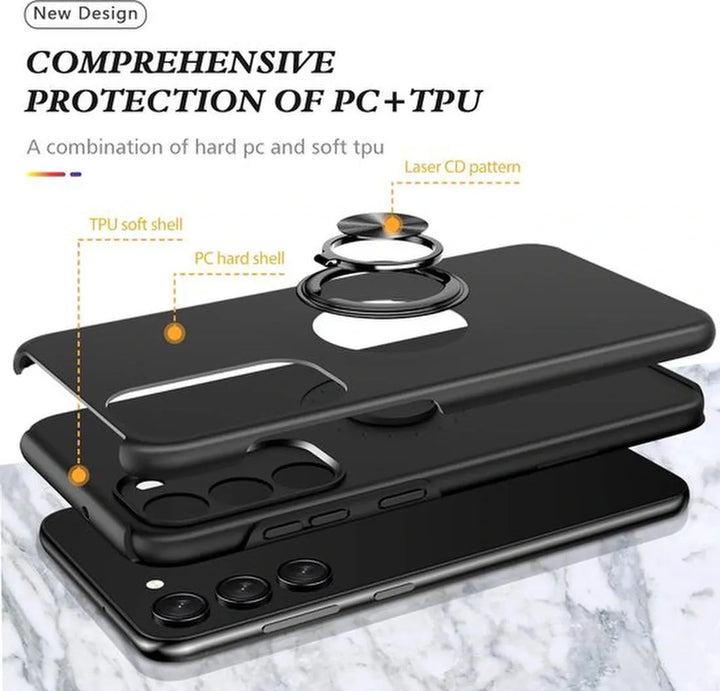 Samsung Galaxy A14 Hoesjes – Harde Backcover met Vingerring – Anti-drop – 4G/5G – Zwart-Ilumina Benelux