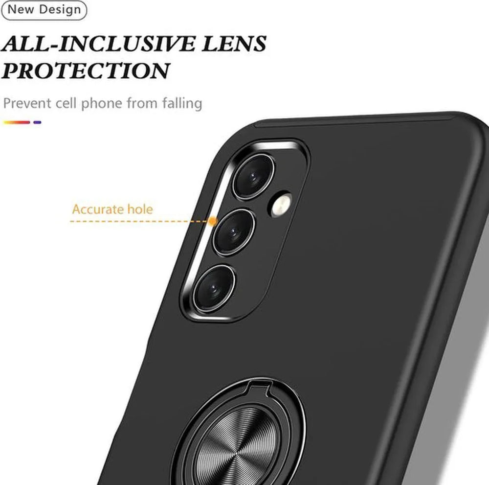 Samsung Galaxy A14 Hoesjes – Harde Backcover met Vingerring – Anti-drop – 4G/5G – Zwart-Ilumina Benelux