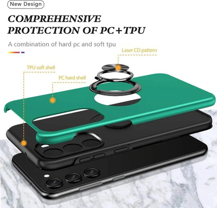 Samsung Galaxy A14 Hoesjes – Harde Backcover met Vingerring – Anti-drop – Groen-Ilumina Benelux