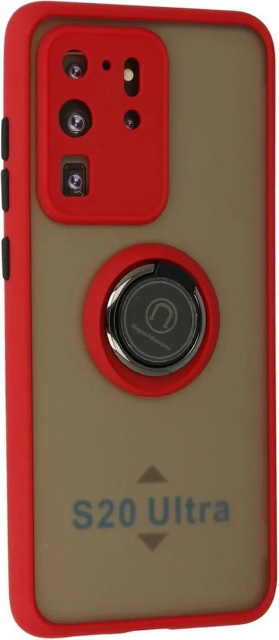 Samsung Galaxy S20 Ultra Hoesjes – Siliconen Backcover – Magneet Ring – Standfunctie – Rood-Ilumina Benelux