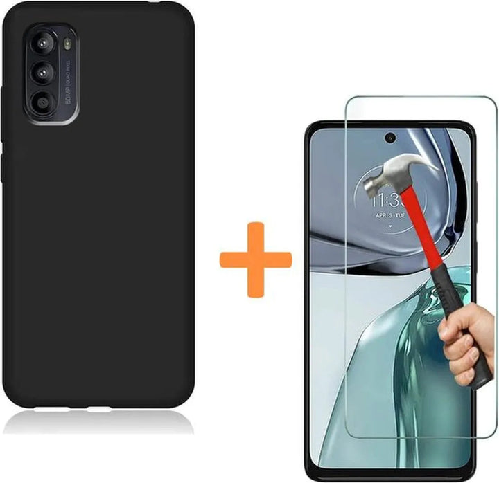 Motorola Moto G62 5G Hoesjes – Siliconen Backcover – Inclusief 2 Screenprotectors – Zwart-Ilumina Benelux