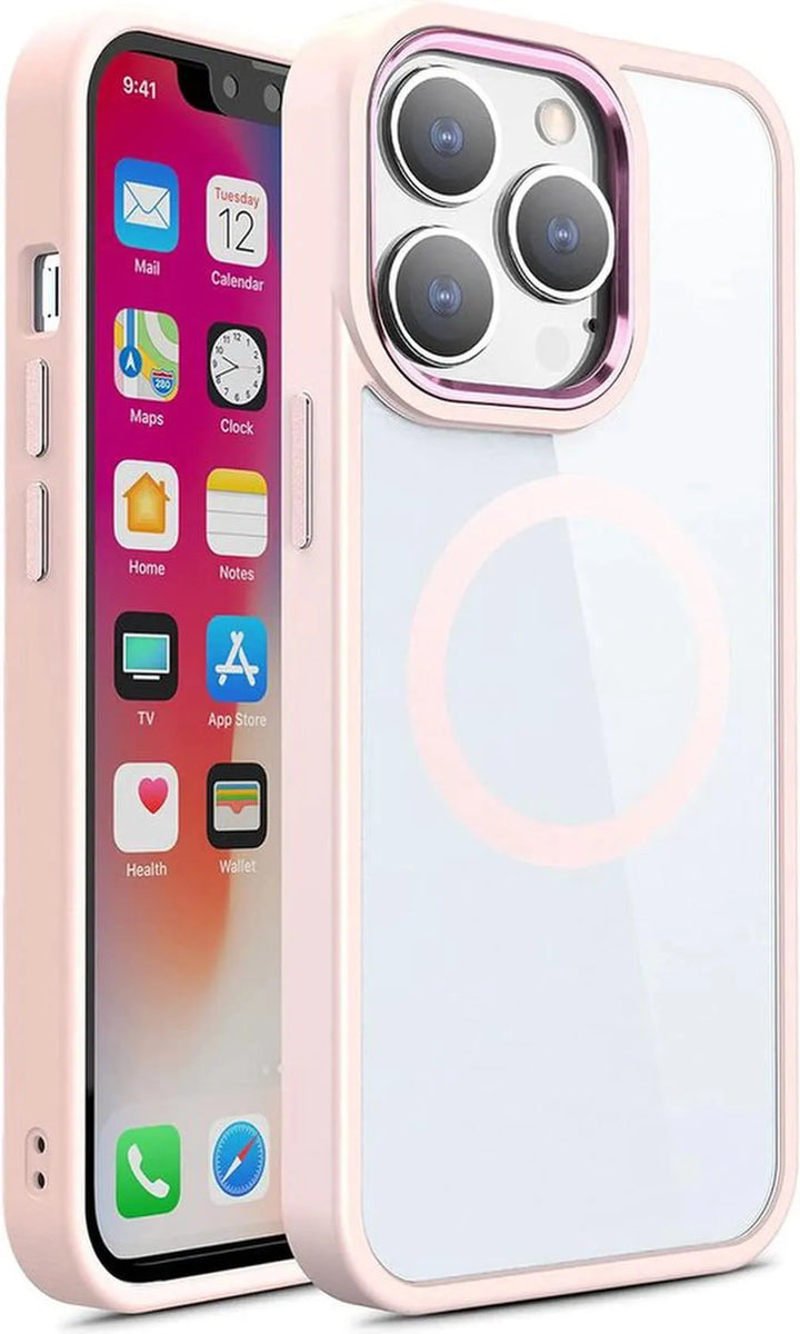 iPhone 15 Pro Max Hoesjes – Hybride Transparante TPU Backcover – Camera Surround Case – MagSafe Compatibel – Lichtroze-Ilumina Benelux