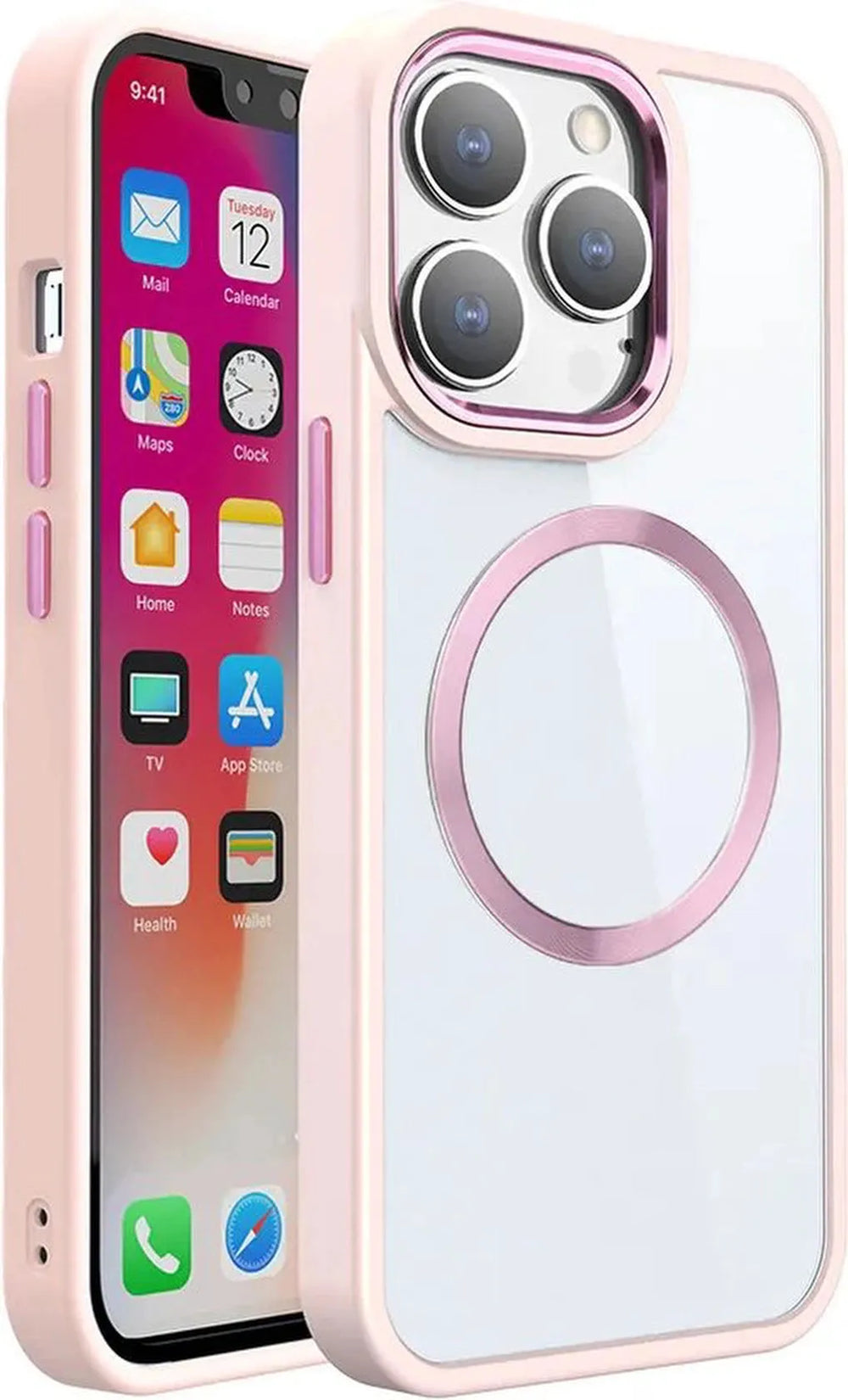 iPhone 15 Plus Hoesjes – Transparante TPU Backcover – Camera Surround Case – MagSafe Compatibel – Lichtroze-Ilumina Benelux