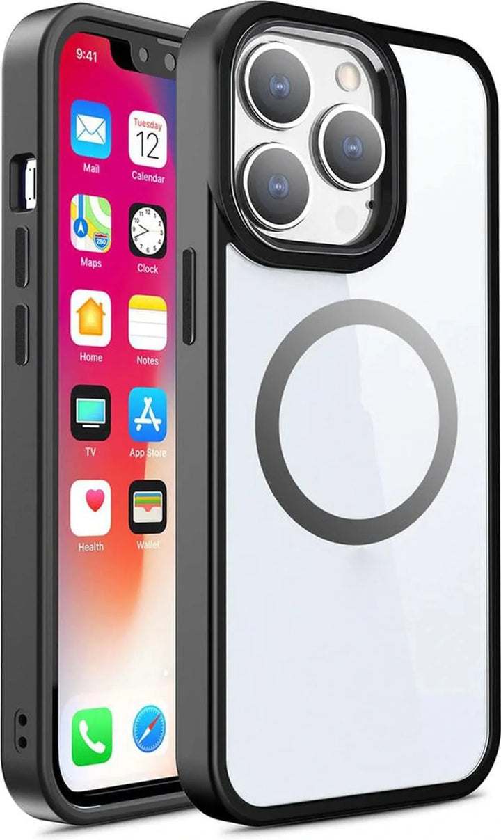 iPhone 14 Pro Max Hoesjes – Hybride Transparante TPU Backcover – Camera Surround – MagSafe Compatibel – Zwart-Ilumina Benelux