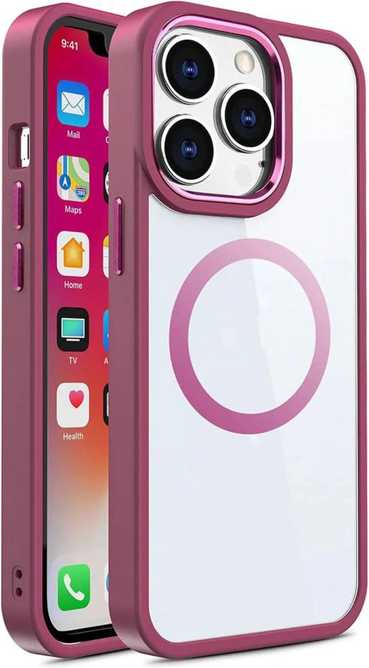iPhone 14 Pro Hoesjes – Transparante TPU Backcover – Camera Surround Case – MagSafe Compatibel – Roze-Ilumina Benelux