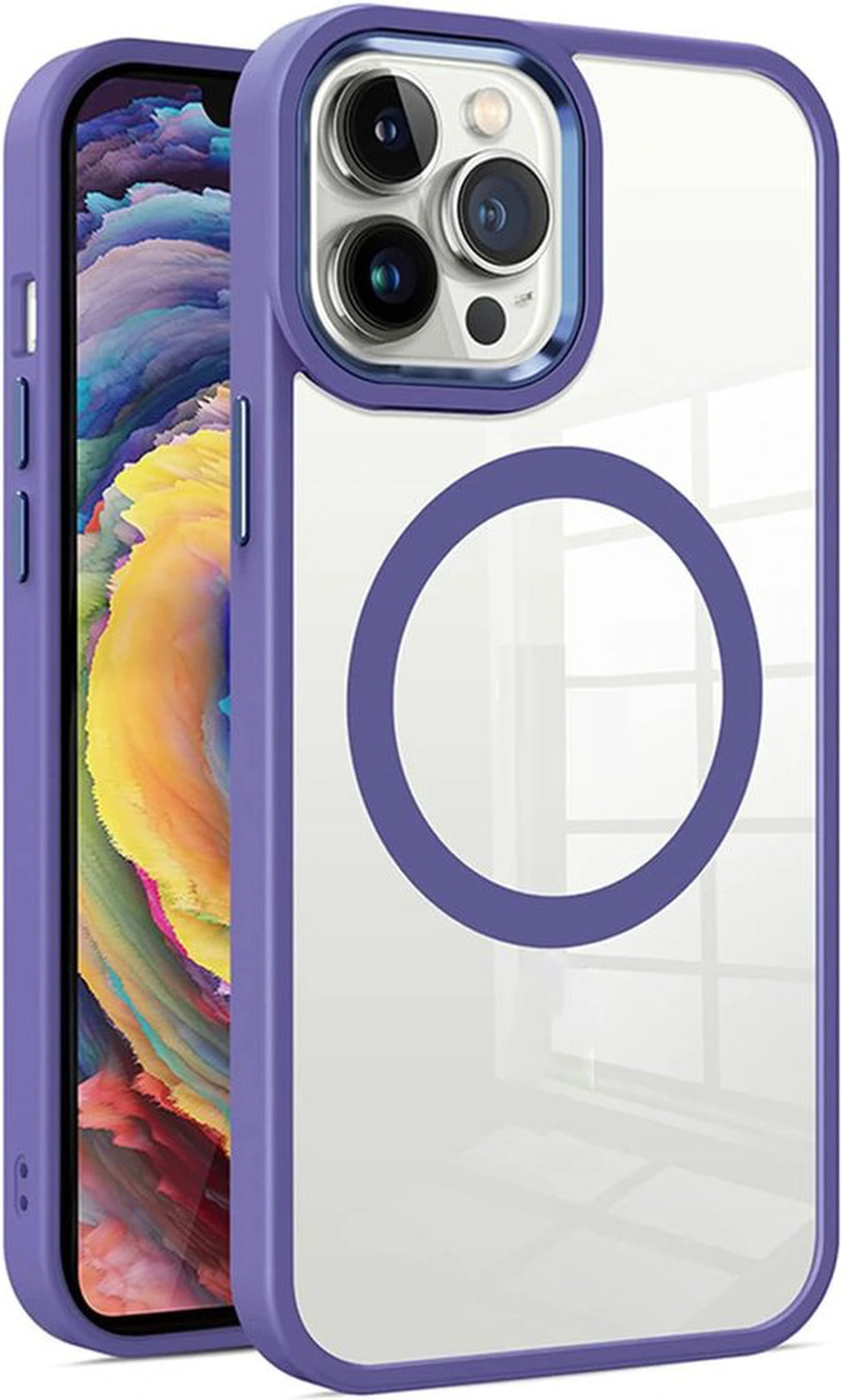 iPhone 14 Pro Max Hoesjes – Transparante TPU Backcover – Camera Surround Case – MagSafe Compatibel – Paars