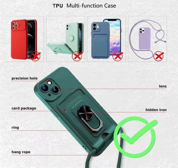iPhone 12 Hoesjes – Crossbody Siliconen Backcover met Koord – Schokbestendig – Groen-Ilumina Benelux