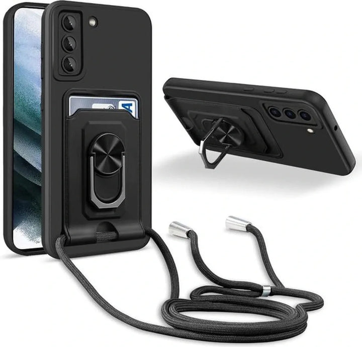 Samsung Galaxy S21 Plus Hoesjes – Crossbody Koord – Siliconen Backcover – Kaarthouder – Zwart-Ilumina Benelux