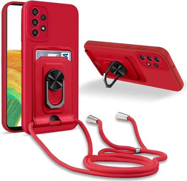 Samsung Galaxy A73 5G Hoesjes – Crossbody Koord – Siliconen Backcover – Pasjeshouder – Rood-Ilumina Benelux