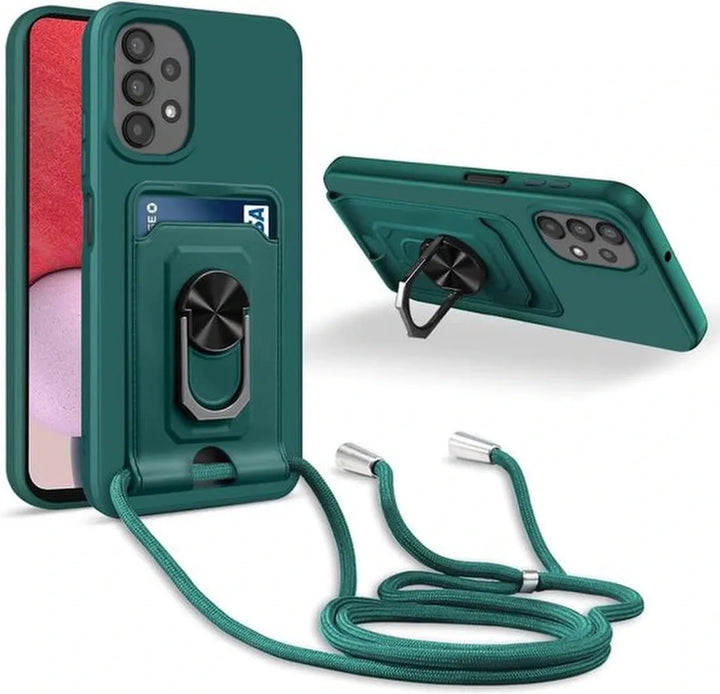 Samsung Galaxy A13 5G Hoesjes – Crossbody Koord – Siliconen Backcover – Pasjeshouder – Groen-Ilumina Benelux