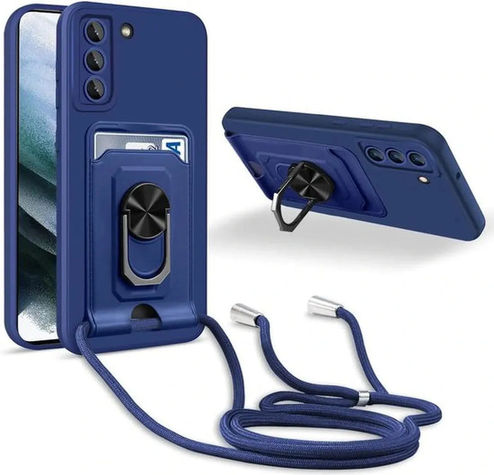 Samsung Galaxy S21 Plus Hoesjes – Crossbody Siliconen Backcover – Pasjeshouder – Blauw-Ilumina Benelux