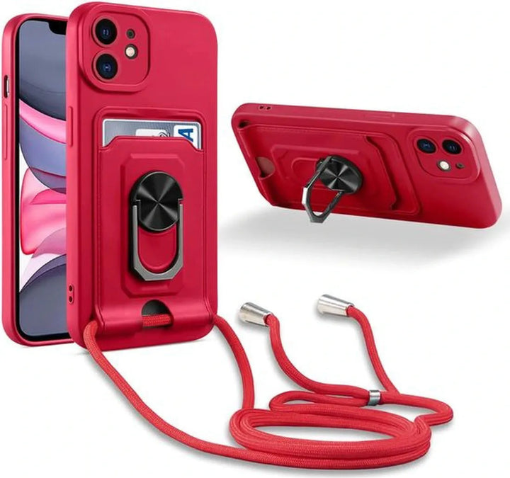 iPhone 11 Pro Hoesjes – Crossbody Siliconen Backcover met Koord – Schokbestendig – Rood-Ilumina Benelux